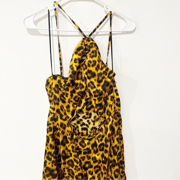 NWT SANDRO Kalinda Leopard Animal Print Slit Cut Out Tie Neck Satiny Dress 38 - Picture 14 of 15